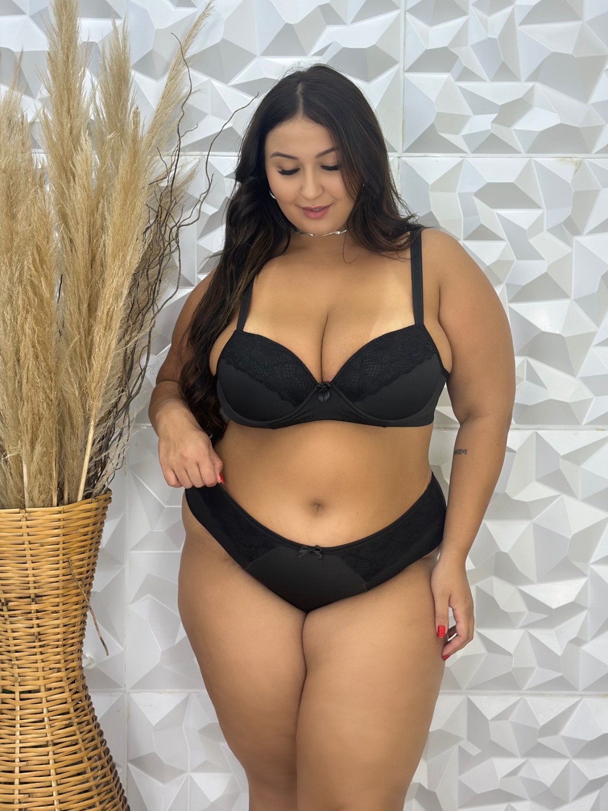 Conjunto Plus Size Romilda — Conjuntos de Lingerie, Conjuntos Plus Size — SKU 363365. Cor: Romance, Marinho, Rubro, Preto. Tamanho: GG, 48, 50, 52