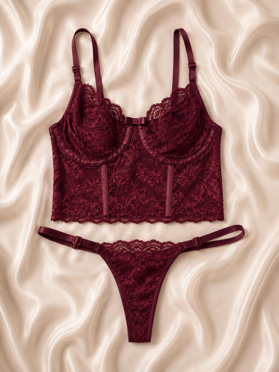 Conjunto Cropped Rendado — Conjuntos de Lingerie — SKU CJ-CROP-RENDA. Cor: Frozen, Lilás, Marinho, Rubro. Tamanho: P, M, G, GG