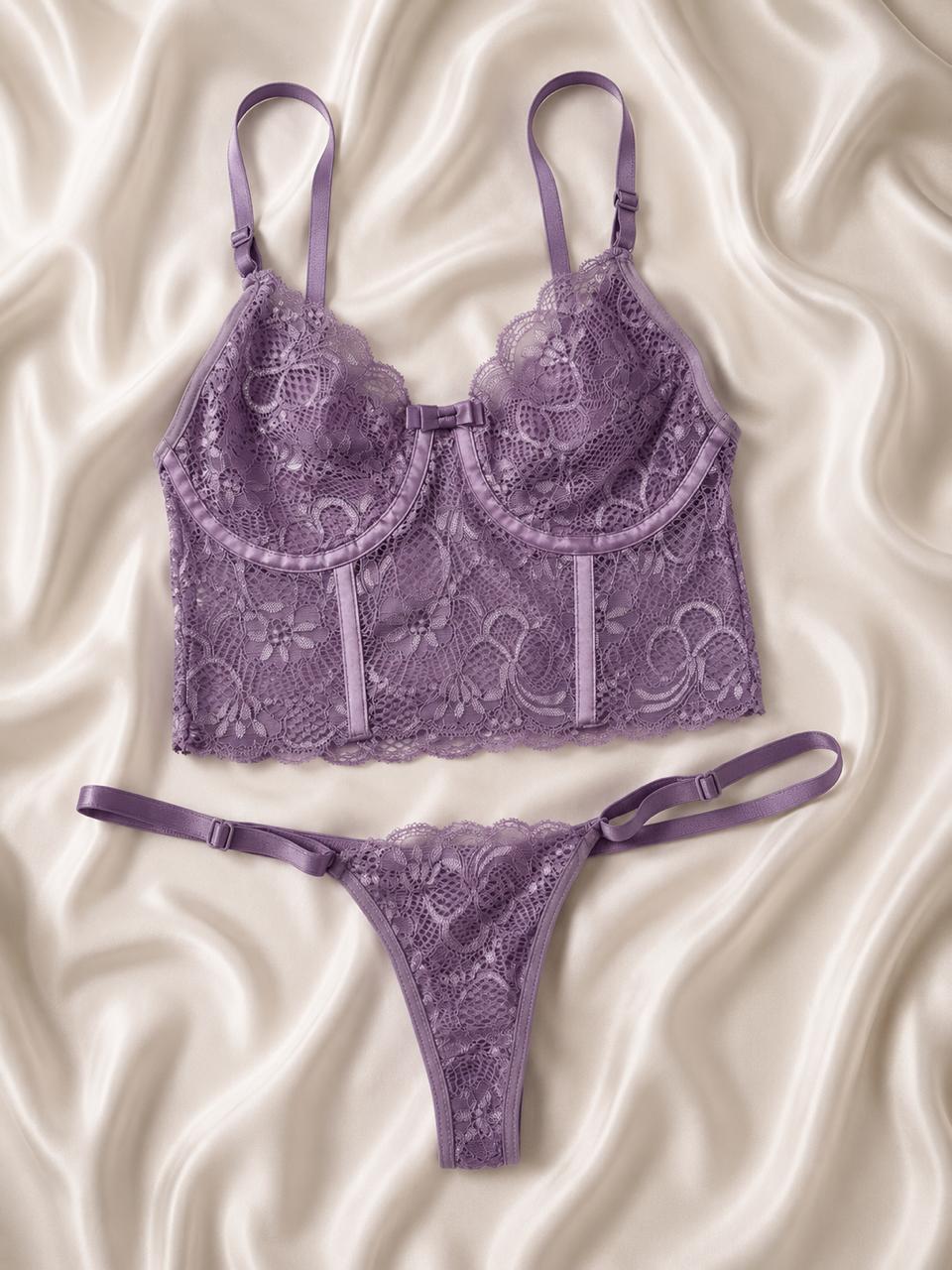 Conjunto Cropped Rendado — Conjuntos de Lingerie — SKU CJ-CROP-RENDA. Cor: Frozen, Lilás, Marinho, Rubro. Tamanho: P, M, G, GG