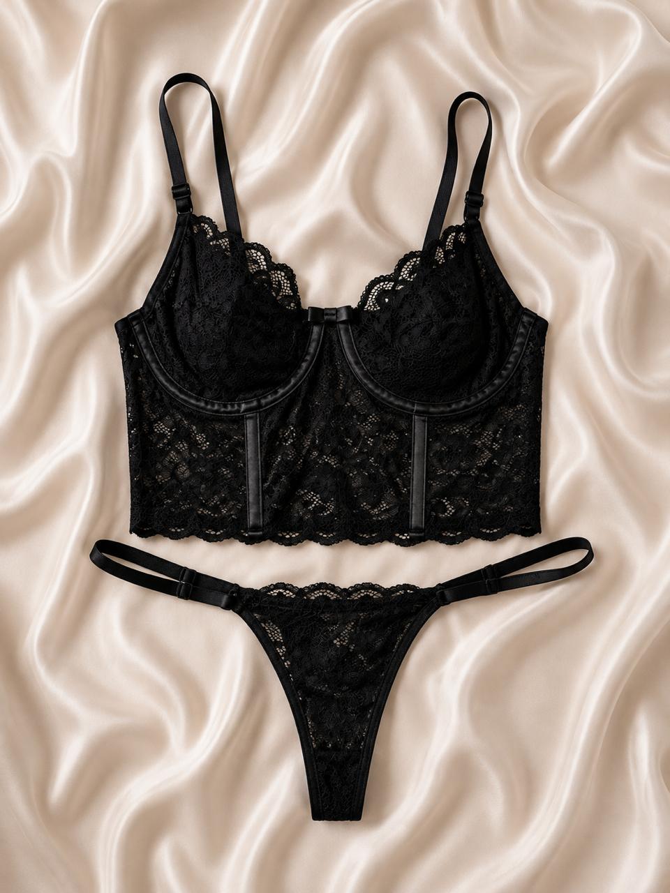 Conjunto Cropped Rendado — Conjuntos de Lingerie — SKU CJ-CROP-RENDA. Cor: Frozen, Lilás, Marinho, Rubro. Tamanho: P, M, G, GG