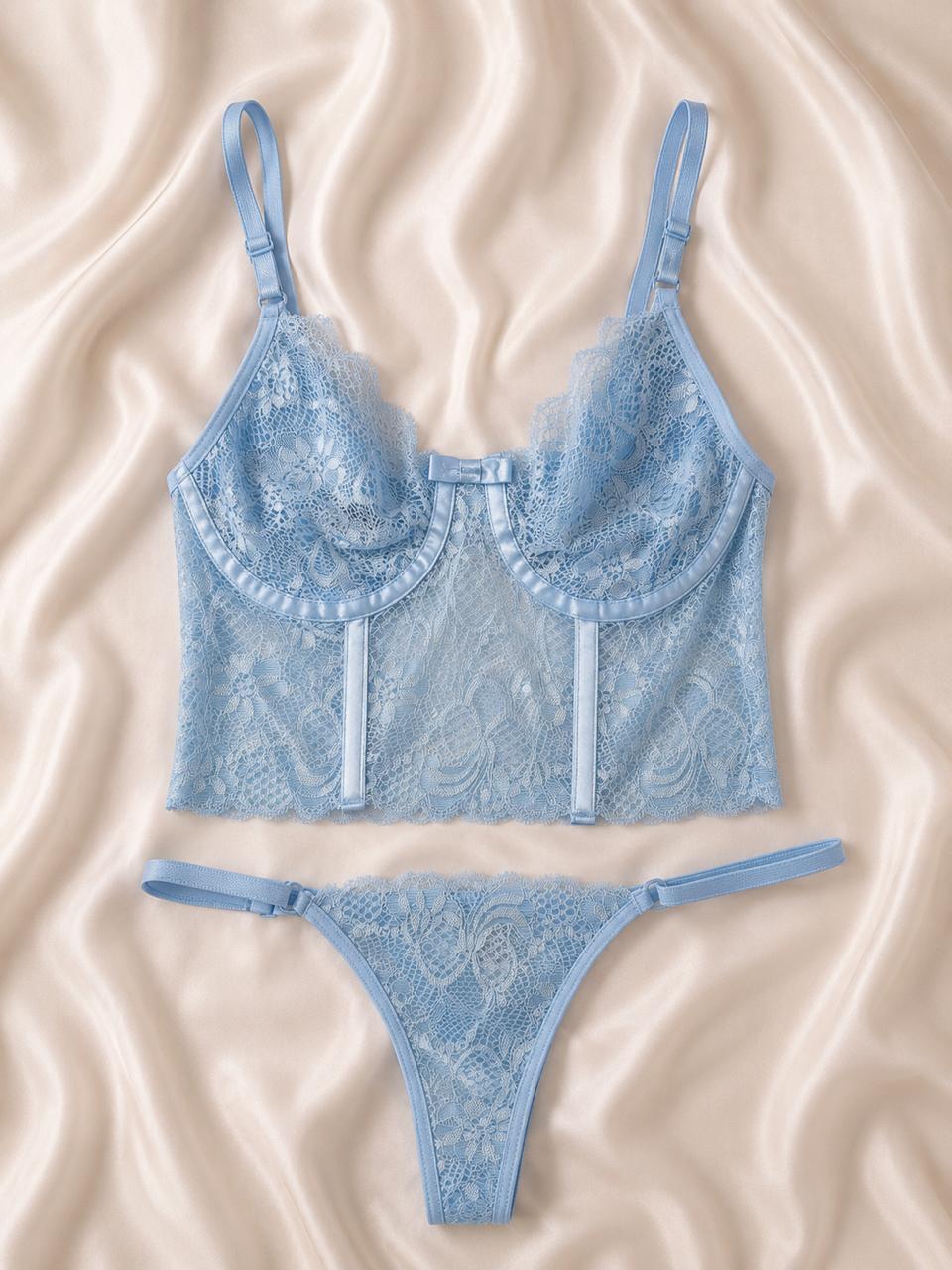 Conjunto Cropped Rendado — Conjuntos de Lingerie — SKU CJ-CROP-RENDA. Cor: Frozen, Lilás, Marinho, Rubro. Tamanho: P, M, G, GG